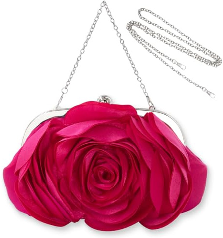Little Floral Clutch Purse for Women - Elegant Rose Petal Evening Bag with Detachable Chain for Wedding, Gala, Prom