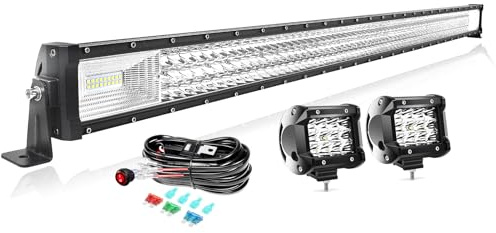 PICAA 52 Zoll 675W LED Lightbar+2x 4 36W Arbeitsscheinwerfer+Kabelbaum Kit, Tri-Reihen Led Lichtbalken 12V 24V Auto Offroad 4x4 Zusatzscheinwerfer Flutlicht Spotlight
