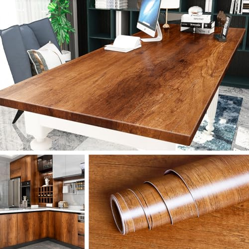 Livelynine 1000CM x 60CM Breit Klebefolie Möbel Holzoptik Akazie Möbelfolie Holzoptik Abwaschbare Folie Arbeitsplatte Küche Holz Dunkel Selbstklebende Folie Holz Schreibtisch Schrankfolie