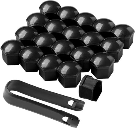 QitinDasen 20 Pezzi 17 mm Auto Ruote Copridado, Tappo Dado Bullone Ruota, Tappo a Vite Mozzo Ruote Auto Universale, Coperchio Dado Pneumatico Esagonali con Strumento di Rimozione (Nero)