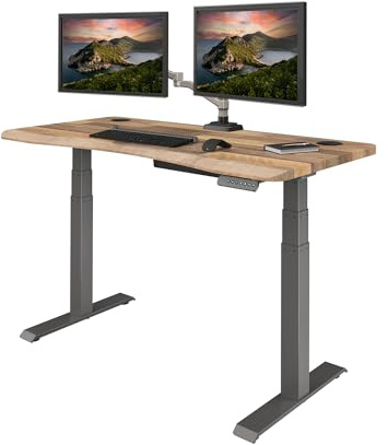 Vari Ergo 54x26 Electric Standing Desk + Height Adjustable Sit-Stand Desk + Curved Waterfall Edge, 4 Memory Settings, Quick Assembly, Cable Management, 200 lb Capacity – Reclaimed Wood (2 Boxes)
