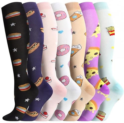 Odtmger Calcetines de compresión (7 pares) para mujeres y hombres Circulación 20-30 mmhg El calcetín alto hasta la rodilla es el mejor apoyo para atletismo Correr, Ciclismo