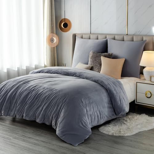 Soifox Winter Flanell Bettwäsche 140x200 - Grau Flauschige und Warme Cashmere Touch Bettbezug + Kissenbezug 80x80 cm mit Reißverschluss
