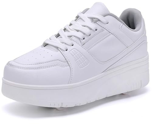 HEFAM Kinder Multifunktions-Rollschuhe, 2-in-1 Schuhe mit Rädern, Weiß, 35 EU