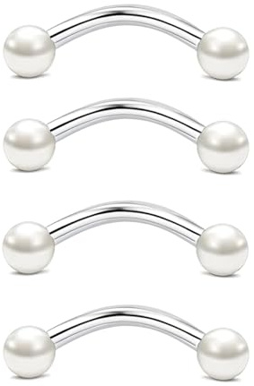 Decentraland 4 piercings rojos con esfera de perla de 1,2 mm (16 g), para cejas, nariz, labio, ombligo, ombligo, cartílago, joyería de acero quirúrgico, acero inoxidable, 8 mm, 1.2mm(16G),L-8mm，Ball
