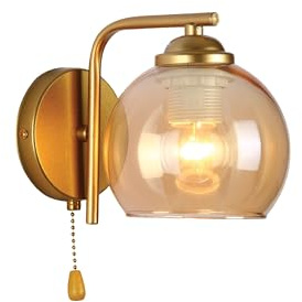 TEKLED myHome L-Shape Dome Glass Wall Light | E27 Fitting and Pull Down Switch | for Bedrooms Living Rooms Study Rooms Cafes Bars Restaurants | Gold - Amber (Bulb not Included)