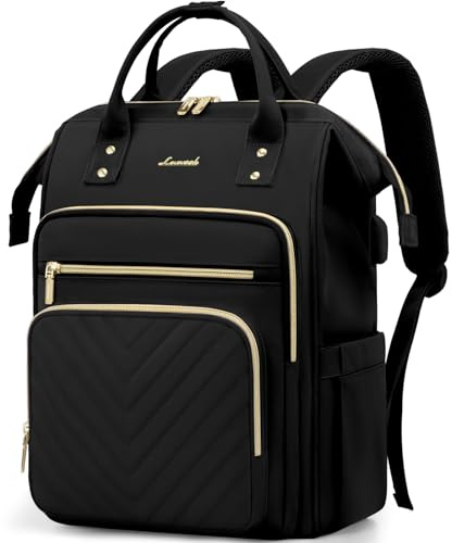 LOVEVOOK Laptop Backpack Womens, 17 inch Laptop Rucksack Bag for Women, Large Ladies Backpacks Waterproof School Bags with USB Port, Fashion Daypacks for Uni College Work Travel, Black