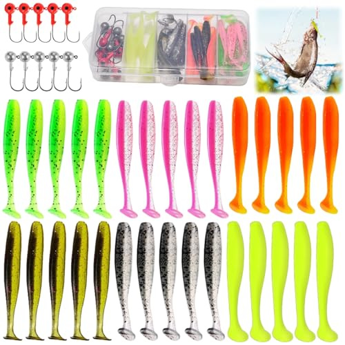 Señuelos Pesca,40pcs Soft Señuelos de Pesca,Señuelos Blandos,Señuelos Artificiales,Blandos Senuelos De Pesca,Cebos Artificiales De Pesca, Adecuado para Peces De Agua Salada