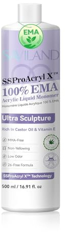 SAVILAND 500ml Monomer for Acrylic Nails 100% EMA MMA-Free, Extra Large Capacity Low Odor Non-Yellowing Acrylic Liquid for Acrylic Powder, Nail Extension & Carving Home & Salon Use