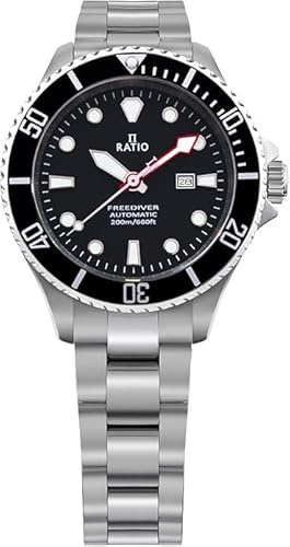 RATIO FreeDiver Sapphire Crystal Women's Diver Watch Japanese Automatic Movement Dive Watch 200m Water Resistant Diving Watch (Black)
