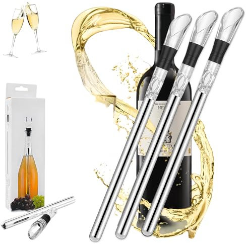 Vinoamigo - Barra de enfriamiento de vino, barra de enfriamiento de vino, barra enfriadora de botellas de vino de acero inoxidable 3 en 1, enfriador de vino Vino Amigo con aireador y vertedor, regalo