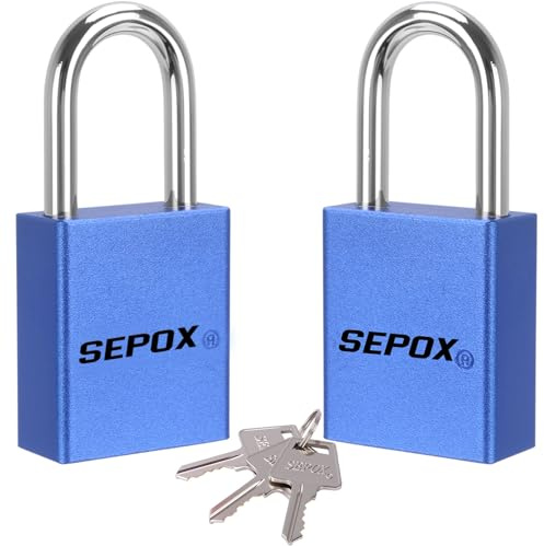 SEPOX® 2-Pack Aluminum Padlock Long Shackle Anti-Rust 256Hr Salt Spray Test | Keyed Alike for Lockout Gate Shed Fence Gym Cabinet Blue Lock 1-1/2 Lightweight Non-Sparking, Corrosion Resistant Rustproof