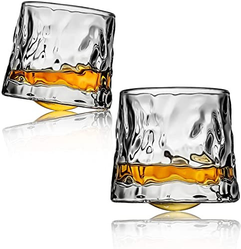 Webao Juego de 2 vasos de whisky antiguos de 160 ml, cristal soplado a mano, sin plomo, para whisky escocés, bourbon, coñac y cócteles, regalo para hombres, ola