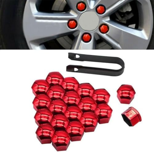 WSYLJX 20 Stücke Auto Radschraubenkappen für Mercedes Benz Glk200 Glk260 Glk300, Anti-Staub Radmutterkappe Sechskant Nabe Schraube Kappen Dekoration Zubehör,Red-21mm