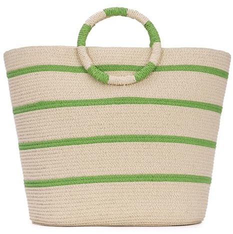 EVEOUT Borsa Tote in paglia per Donna Borsa a Cesto da Spiaggia Intrecciata Estiva Borsa a mano in Rafia a Righe per Vacanze Viaggio