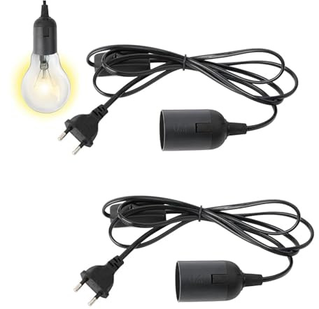 Douille E27 Avec Interrupteur,Suspension E27 Avec Anneau à Vis,﻿e27 Porte Lampe Suspension,Douille Avec Interrupteur,Compatible Avec Abat-Jour,Pour Salon,Cuisine,Chambre,Noir,2 Pieces