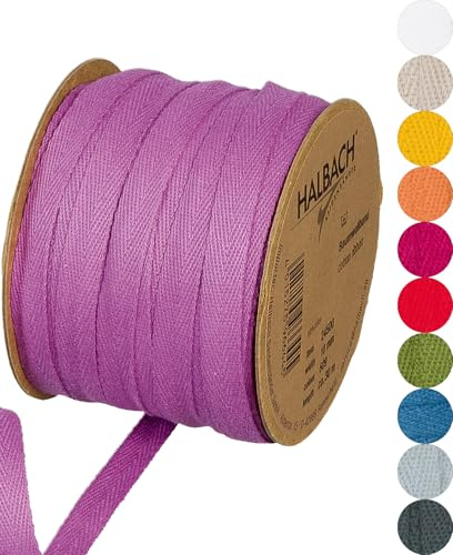 Halbach Seidenbänder Cinta de algodón, 10 mm x 30 m, 100% algodón, cintas para manualidades por metro, cinta de tela para decoración, manualidades, costura al bies, color: morado