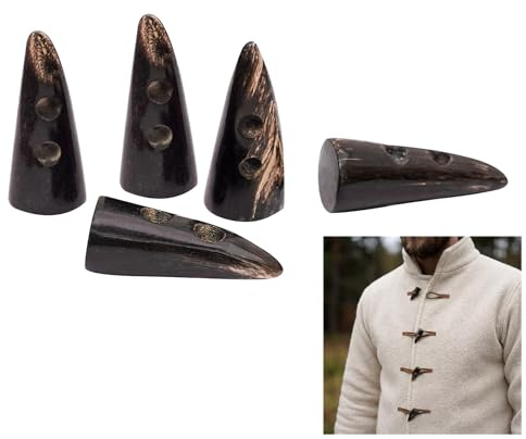 Lord Of Battles Mittelalterliche Knebelknöpfe aus echtem Horn, 5 Stück, für Mäntel und Jacken, polnische Zahnform, Horn (2,8 cm, Schwarz)