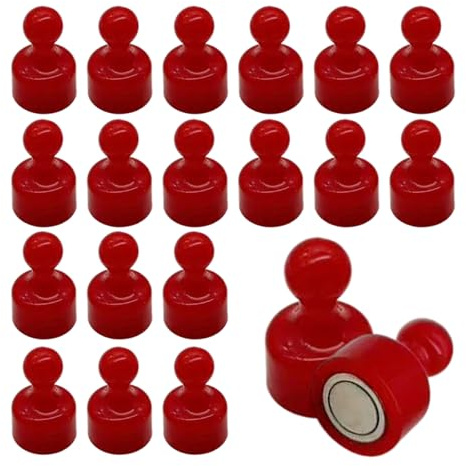 YSDINK 20 Stück Neodym Magneten, mehrfarbige magnetische Pinnadeln für Whiteboard, Kühlschrank, Magnettafel, ideal für Zuhause, Büro, Schule, Klassenzimmer, 12 x 20 mm, konische Form (Rot)
