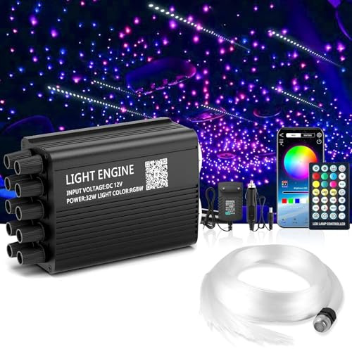 Brivulgent Car Decor Fibre Optic Lamp 32W Dual Color 600 Twinkle & 200 Shooting Stars – Remote Control Star Projector with 16 Light Modes, Ideal for Sensory Tent & Car Accessories Interior