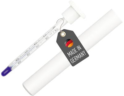 Lantelme Termómetro de vino en estuche de plástico blanco, 0 °C hasta 40 °C, 11,4 x 2,4 cm, para viajes, fabricado en Alemania, termómetro analógico y fácil de leer para copa de vino y botella de vino