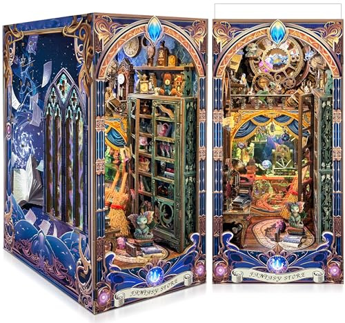 LUMYCE Book Nook Kit für Erwachsene Holzpuzzle DIY Miniatur Haus 3D Puppenhaus - Buchstütze für Bücherregal Deko mit Led Licht Kreatives Geschenk für Leser