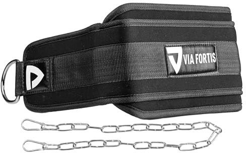 VIA FORTIS - Cintura per sollevamento pesi con catena - Per Calisthenics, Street Workout, Bodybuilding, Dips, Trazioni, Peso, Squat - Accessorio per sollevamento pesi uomo donna - Capacità 180kg
