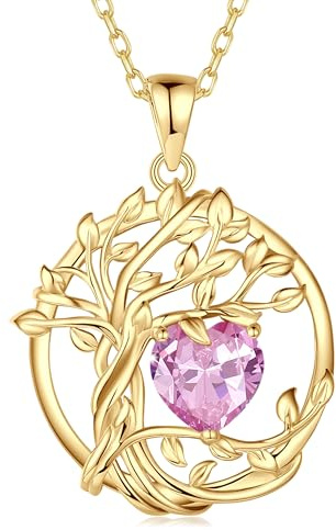 FANCIME Collier Pendentif Arbre de Vie Femme, Pendentif Arbre Plaqué Or 14K avec Pierre de Naissance, Bijou Cadeau Anniversaire pour Elle, Longueur de Chaîne : 40+5 cm | Argent Sterling 925 Plaqué Or 14 Carats, Bijoux Fin, Noël Fête des Mères Anniversaire de Naissance Cadeau pour Femme Elle