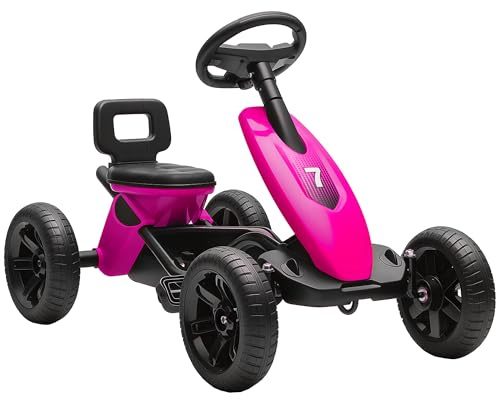 AIYAPLAY Go Kart a pedali per bambini, auto da corsa per bambini con pneumatici silenziosi in EVA, per 2-5 anni, rosa