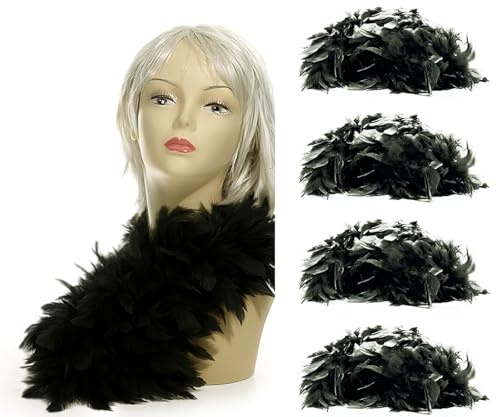 Vanorell 5 x Federboa Schwarz – 180 cm lang Karneval Fashing Unisex-Kostümaccessoire für Partys, Cosplay, Halloween & Events Bachelorparty Junggesellenabschied.