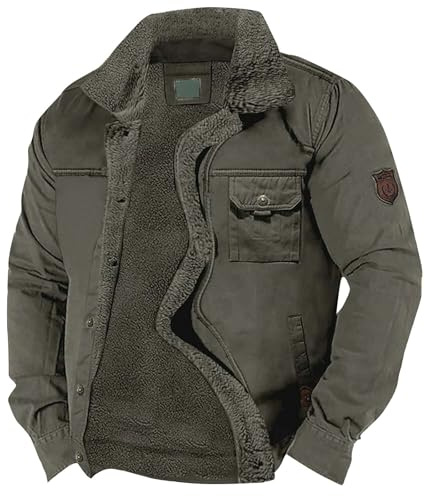 SOOUICKER Winterjacke Herren Ohne Kapuze Gefüttert Fleecejacke Outdoor Warm Übergangsjacke Sportlich Cargo Bomberjacke Vintage mit Fellkragen Outdoor Jacken für Herren Fleece