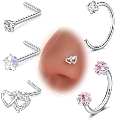 VFUN 18G Nose Stud Heart Cz Nose Ring Horseshoe Nose Rings Hoops 8mm Septum Lip Eyebrow Helix Daith Ear Nose Piercings