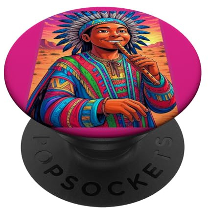 Ragazzo nativo con flauto PopSockets PopGrip Adesivo
