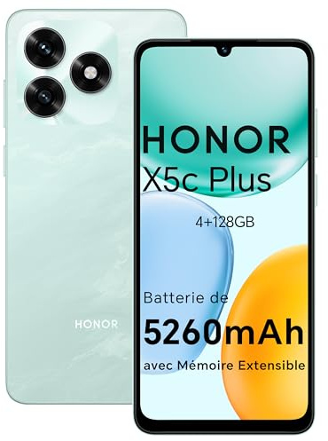 Honor X5c Plus Smartphone Dual SIM NFC Android 15, 4+128GB, 6.74 Pouces 90 Hzécran Confort Téléphone, 5260mAh Batterie, Caméra 50 mégapixels, MicroSD 1 to Extensible, Ocean Cyan