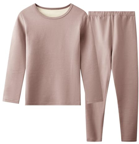 Hoseay Conjunto Ropa Interior Térmica Niños, Cálido Forro Polar Camiseta Manga Larga y Pantalón 2 Piezas Capa Base, Térmicas Set Otoño Invierno Deportes Esquí para Niño 9-10 Años, Caqui