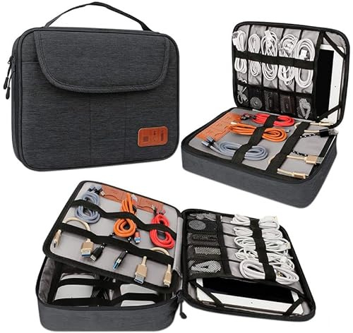Elektronik Organizer Tasche,Kabeltasche Organizer,Reise Elektronik Etui,Wasserresistent Reise Zubehör Kabeltasche,Tragbar Kabelorganizer Tech Pouch Bag für ipad, Ladegerät etc,Schwarz