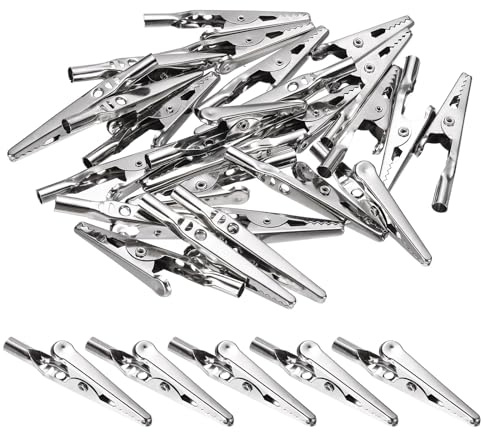 sourcing map 40pcs Alligator Clips 35mm Steel Electrical Test Spring Clamps Crocodile Clamps with Single-Hands for Multimeter Laboratory Electric Battery Testing Cable Lead Clip, Silver