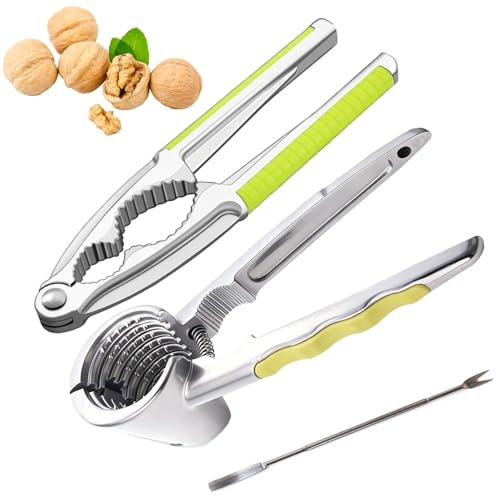 2 Cascanueces con 1 Agujas Nogal & Mango Antideslizante, Alicates Nueces Cortador Castañas Metal, Partidor Almendras Abridor Castaña Romper Pelador Avellana para Avellanas Pecanas Pistachos Mariscos