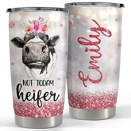 Gobelet De Voyage Réutilisable Tasse De Voyage Isolée Acier Inoxydable Tasse À Boire Isotherme Pour Collègue Maman Ami 590 Ml Gobelet Personnalisé Vache « Pas Aujourd'Hui » Génisse Paillettes