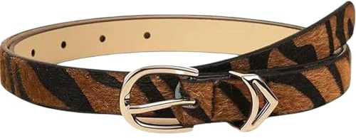 Marea Brava Cinturón Mujer Estampado Tigre Retro - Cuero Sintético Delgado con Hebilla Aleación Plateada, Versátil para Jeans Vestidos, Moda Bohemio Étnico Ajustable (102 * 1,8)