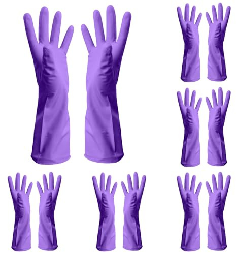 5 Pairs Colorful Household Gloves with Non-slip Grip,Washing up Gloves Medium,Reusable Cleaning Glove,Water Resistant Reusable Dish Washing Rubber Glove for Bathroom Cleaning (Purple, M-5 Pairs)