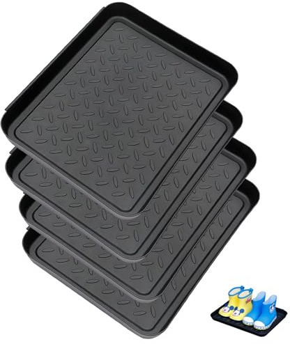 4 Stück Schuhabtropfschale, 35 x 27,5 x 3cm Schwarz Schuhablage Schuhabtropfschale, Schuhwanne Plastik Sschuhmatte Abtropfmatte mit Erhöhtem Rand Schuhablage für Schuhe Regen Herbst Winter