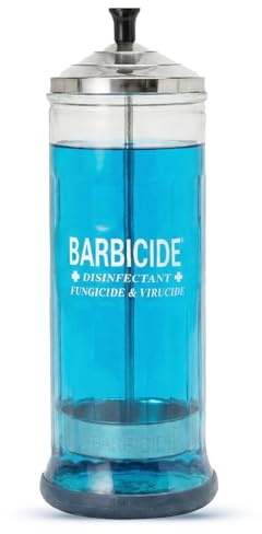 BARBICIDE Disinfecting Jar (Large - 37 Fl Oz) – Durable Glass Immersion Container with Stainless Steel Lid &Tray – Professional Tool Sanitizer for Combs, Brushes, Nail Tools & Implements