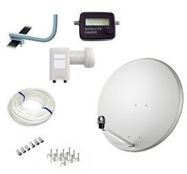 SET SATELLITE PARABOLA 80CM+LNB 2USCITE+20 METRI DI CAVO+2 SPINOTTI