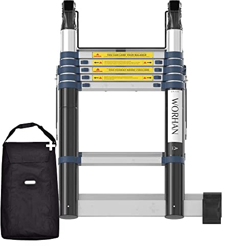 WORHAN Echelle de 3.8m Télescopique Aluminium Anodisé Modulable Pliable Polyvalente Escabeau Solide 380cm K3.8A+Bag