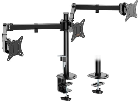 VonHaus Triple Monitor Stand for 17-27 Screens, Three Screen Monitor Mount with Desk Clamp, Height Adjustable, Easy Assemble Stand with Full Tilt, Rotation & Swivel Arms, VESA: 75x75 & 100x100mm