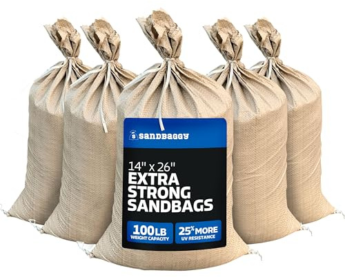 Sandbaggy - tomma poly sandsäckar med UV-skydd | Storlek: 35 cm x 66 cm - Färg: Beige | Militärkvalitet | Skyddar hem och företag från översvämningar | sandväskor betrodda av US Military (50 väskor)