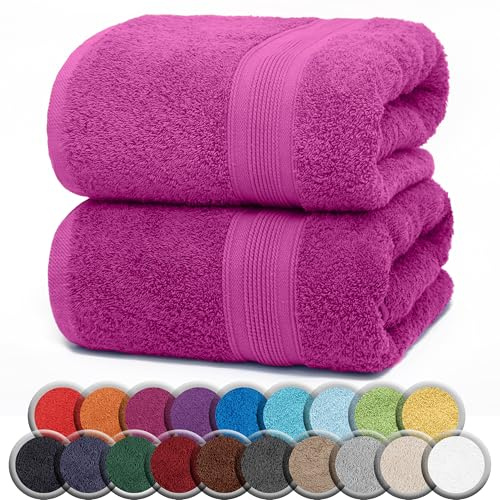 NatureMark Lot de 2 Serviettes de Sauna 100% Coton – Serviettes de Bain Douces et très absorbantes 80x200 cm – pour Sauna, Spa et Fitness – Rose