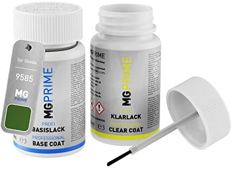 MG PRIME Autolack Lackstift Set für Skoda 9585 / P7 Rallye Grün Metallic Basislack Klarlack je 50ml