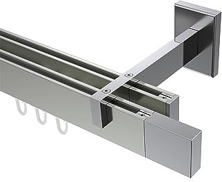 Interdeco Innenlauf Gardinenstangen eckig Edelstahl Optik/Chrom 2-läufig Typ 10212922, 140 cm